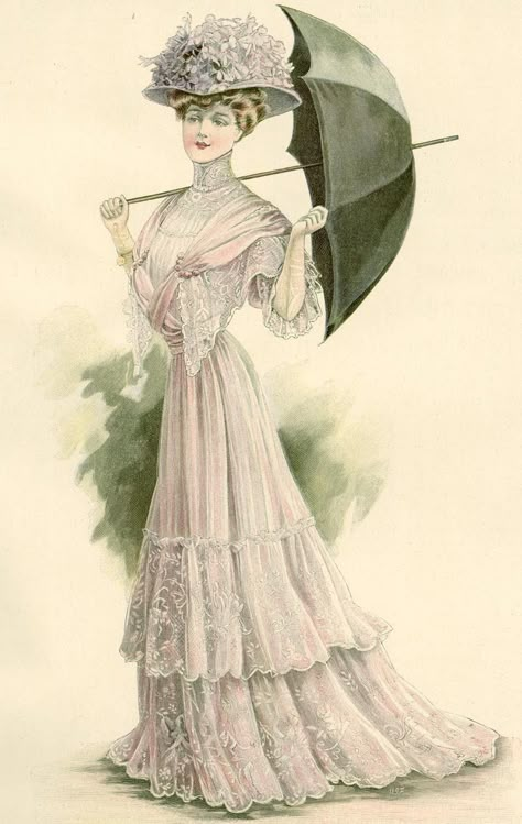 1900 Fashion Women, 1907 Fashion, 1900 Fashion Plate, 20th Century Dress, Edwardian Fashion Plates, Edwardian Era Fashion, Edwardian Gowns, Vintage Prairie Dress, 1900 Fashion