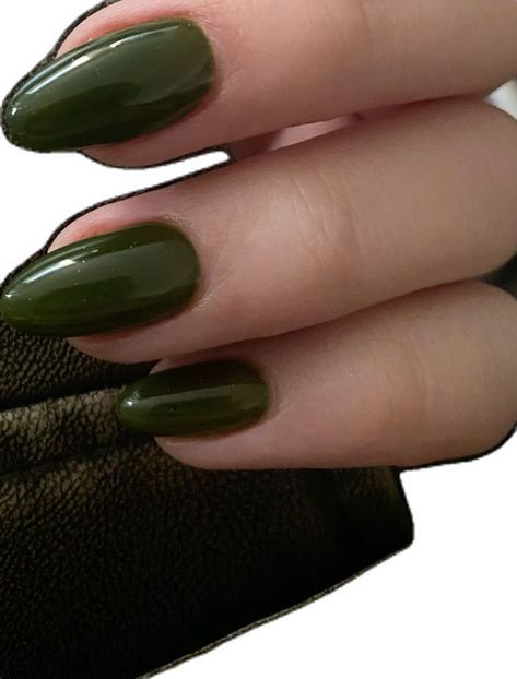 Deep Olive Green Nails, Green Nails Plain, Plain Green Nails, Dark Olive Green Nails, Money Green Nails, Earthy Green Nails, Nails Green Olive, Nail Inspo Solid Color, Green Nails Olive