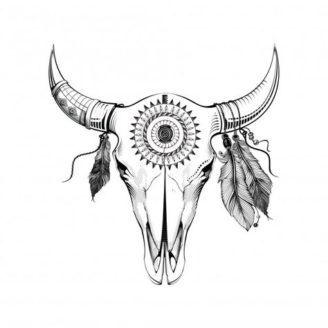 Buffalo Skull Drawing, Buffalo Skull Tattoo, Cow Skull Drawing, Mj Tattoo, Cow Skull Tattoos, Skull Images, Bull Skull Tattoos, Indian Feather Tattoos, Cow Skull Art