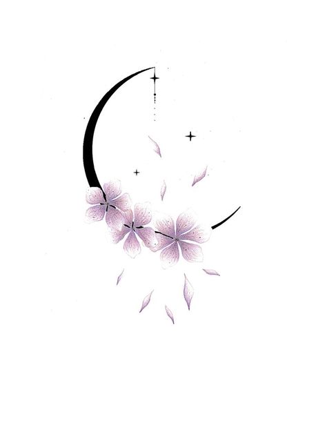 Moon And Cherry Blossom Tattoo, Cherry Blossom Moon Tattoo, Wind Tattoo, Clavicle Tattoo, Sakura Tattoo, Cherry Blossom Tattoo, Blossom Tattoo, Cherry Blossom Flowers, Japanese Tattoo