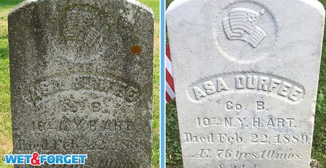 Wet & Forget Cleans Headstones for Memorial Day. | Life's Dirty. Clean Easy. How To Clean Old Headstones, How To Clean Old Tombstones, How To Clean Tombstones, Cleaning Headstones Cemetery, How To Clean A Headstone, Cleaning Gravestones, Headstone Cleaning, Cleaning Headstones, How To Clean Headstones