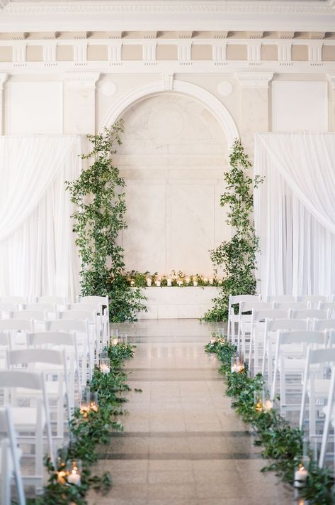 Fall Wedding | DeKalb Courthouse | Atlanta, GA Indoor Ceremony with Ivory Background Wedding Ceremony Background Indoor, Historic Dekalb Courthouse Wedding, Indoor Wedding Floral Decoration, Fall Wedding Arches Indoor, Intimate Wedding Decor Indoor, Minimal Wedding Ceremony, Indoor Wedding Ceremony Backdrop, Wedding Alter Ideas Indoor, Indoor Ceremony Decor