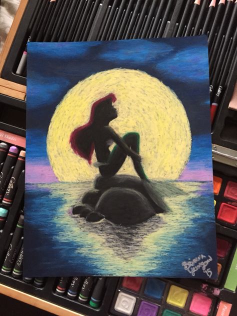 Ariel moonlight out of oil pastels🎨 Disney Oil Pastel Art, Ariel Drawing, Pastels Art, Oil Pastel Drawings Easy, Art Hacks, Mediums Of Art, Black Paper Drawing, Oil Pastel Art, Oil Pastel Drawings