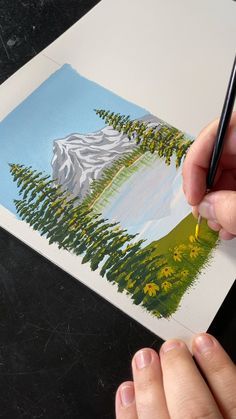 Landscaping Drawing, Club Painting, Gouache Landscape, Seni Dan Kraf, Mountain Painting, Landscape Mountain, Canvas Painting Tutorials, Gouache Art, Art And Painting