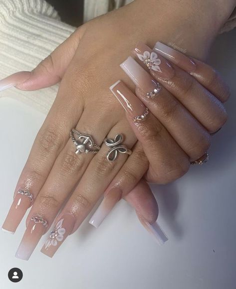 French Ombre nails in 2022 | Beige nails, Long square acrylic nails, Best acrylic nails Light Purple Nails With 3d Flowers, Pretty Elegant Acrylic Nails, Beige And Pink Nails, Beige Nails Long, 2000s Acrylic Nails, Pink And White Ombre Nails, French Ombre Nails, White Ombre Nails, Pink And White Ombre