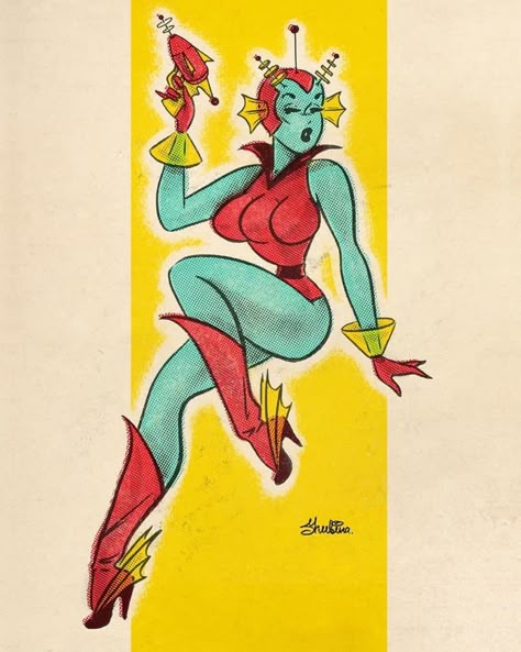 astromonster Sveta Shubina, Halloween Pin Up, Pin Up Drawings, Pin Up Art, Retro Futurism, Vintage Cartoon, Vintage Comics, Sci Fi Art, Retro Art