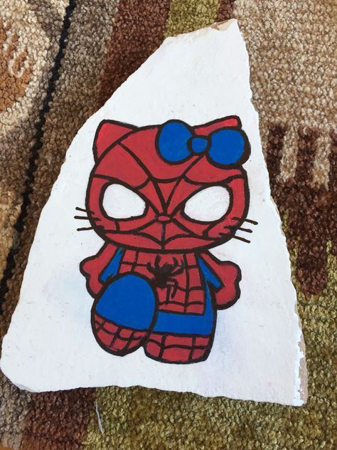 Hello Kitty Spiderman Painting, Spider Man And Hello Kitty Painting, Drawings Ideas Hello Kitty, Hello Kitty Watercolor Painting, Y2k Painting Ideas Hello Kitty, Things To Paint On Square Canvas, Painting Ideas On Canvas Hello Kitty, Spider Man Painting Easy, Hello Kitty Painting Canvases