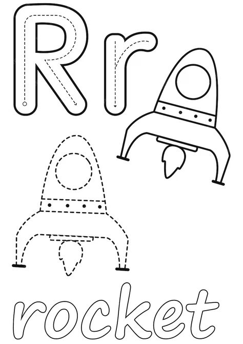 R For Rocket, R Is For Rocket, Vector Coloring Pages, The Letter R, Tracing Worksheets, Letter R, Premium Vector, Rocket, Graphic Resources