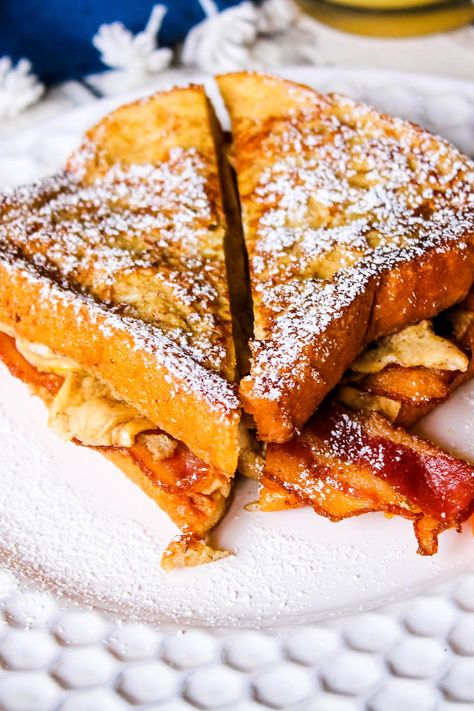 French Toast Breakfast Sandwich Breakfast Sandwich On Toast, Breakfast Sandwich With Cream Cheese, French Toast Sandwich Ideas, French Toast Bacon Egg Sandwich, French Toast Sandwich Breakfast, French Toast Breakfast Sandwich, Pound Cake French Toast, Savory French Toast, French Toast Brunch