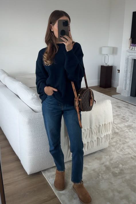 Knitted jumper - Navy blue - Ladies curated on LTK Navy Jumper Outfit Women, Navy Pullover Outfit, Navy Blue Sweater Outfit Winter, Navy Blue Jumper Outfit, Blue Cable Knit Sweater Outfit, Loose Knit Sweater Outfit, Navy Jumper Outfit, Jumper Outfit Women, Blue Jumper Outfit