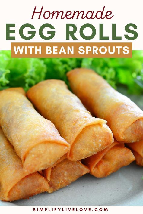 Easy Recipe for Crispy Homemade Egg Rolls with Bean Sprouts Egg Roll With Bean Sprouts, Bean Sprout Egg Roll Recipes, Best Egg Rolls Recipe, Egg Rolls With Bean Sprouts, Air Fryer Egg Rolls Recipe, Egg Roll Recipes Chicken, Egg Roll Dough Recipe, Recipes With Bean Sprouts, Home Made Egg Rolls