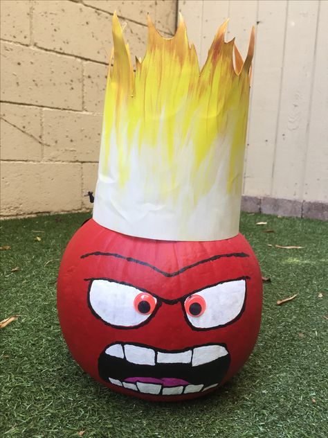 Anger Painted Pumpkin Anger Pumpkin, Painted Pumpkin, Painted Pumpkins, Halloween Decor, Anger, Trash Can, Halloween Decorations, Canning, Halloween