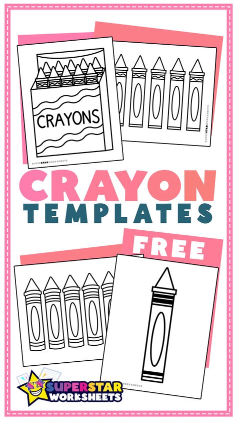 FREE Crayon Templates for children! We are now offering our NEW crayon template printables for students to color and cut out. Crayon templates feature designs of crayons in various shapes and sizes. #superstarworksheets #free #coloring #printables Crayon Template Free Printable, Crayon Template, Free Coloring Printables, Calendar Worksheets, 2025 Summer, Box Printable, Geography Worksheets, Template Free Printable, Spelling Worksheets