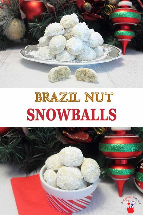 Brazil Nut Snowballs are nutty cookies & so easy to make. Round & covered with powdered sugar they, do indeed, look like little snowballs. #cookies #Christmascookies #baking #recipe #brazilnuts via @2CookinMamas Brazil Nut Recipes, Snowballs Cookies, Christmas Cookie Tins, Snowballs Recipe, Brazil Nut, Easter Lunch, Brazil Nuts, Snowball Cookies, Christmas Cookie Exchange