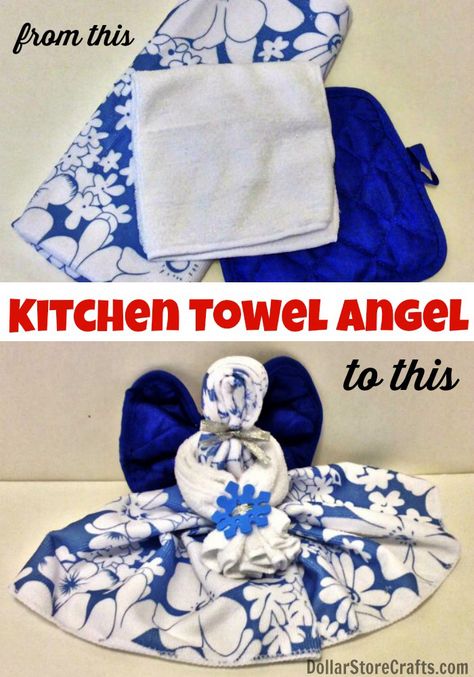 Kitchen Towel Angel, Dish Towel Crafts, Kitchen Towels Crafts, Towel Cakes, Towel Animals, Holiday Gift List, Towel Crafts, Angel Crafts, Kitchen Crafts