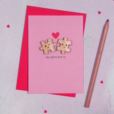 Cute Valentines Day Gifts, Valentine Cards Handmade, Diy Gifts For Him, You Complete Me, Valentine's Card, Red Paper, Red Envelope, Valentine Cards, Paper Crafts Diy Kids