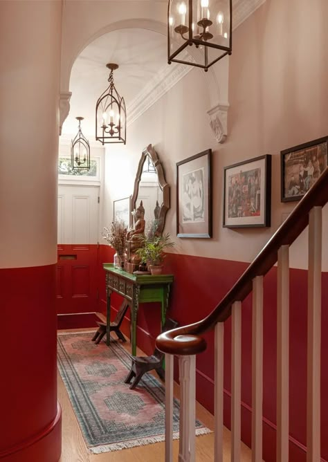 Victorian Terrace Hallway, Terrace Hallway, Cute House Ideas, Victorian Hall, Hallways And Stairs, Monochromatic Interior Design, Entrance Stairs, 17th Century House, Monochromatic Interior