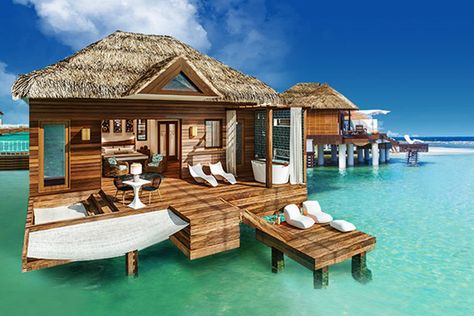 Jamaica's Top Five Honeymoon Resorts Bora Bora Bungalow, Travel Boutique, Bungalow Resorts, Sandals South Coast, Water Bungalow, Belize Resorts, Water Villa, Honeymoon Resorts, Overwater Bungalows