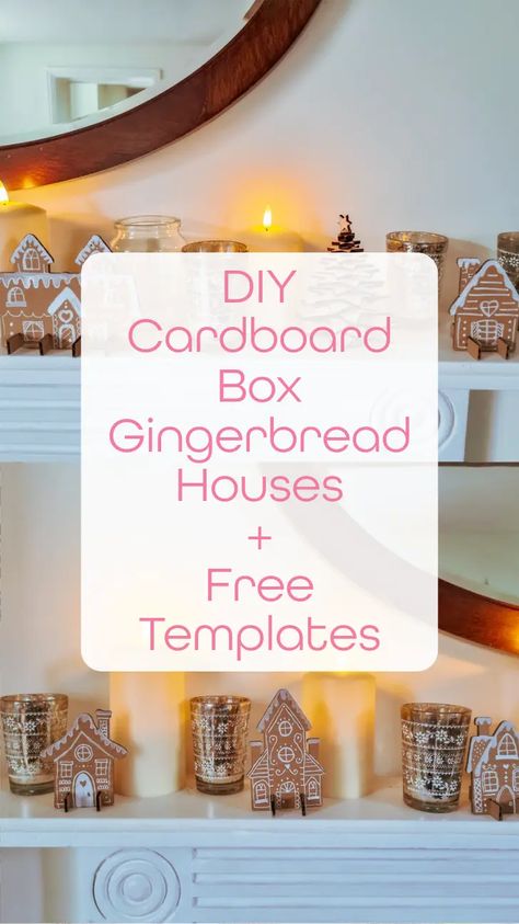 DIY Cardboard Box Gingerbread Houses (+Free Templates) - Craft with Cartwright Gingerbread Cardboard House Ideas, Gingerbread House Cutouts Pattern, Cardboard Gingerbread Houses Diy, Gingerbread House Ideas Cardboard, Cardboard Gingerbread Village Diy, Cardboard Shadow Box Diy, Diy Cardboard Christmas House, Cardboard Christmas Village Templates, Cardboard Box Gingerbread House Diy