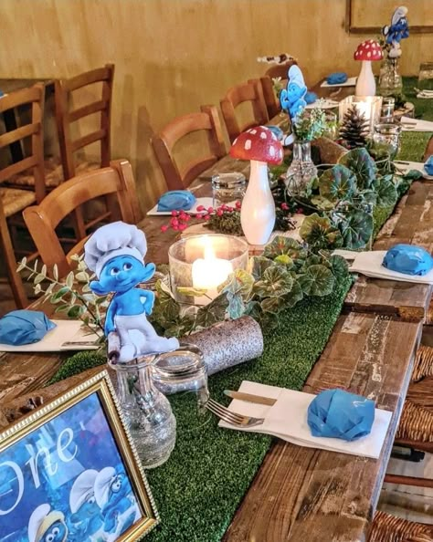 Smurfs Theme Birthday Party, The Smurfs Birthday Party Ideas, Smurfette Birthday Party Ideas, Smurf Party Decorations, Smurf Decorations Ideas, Smurf Themed Birthday Party, Smurf Baby Shower Ideas, Smurf Birthday Party Decoration, Smurf Party Ideas