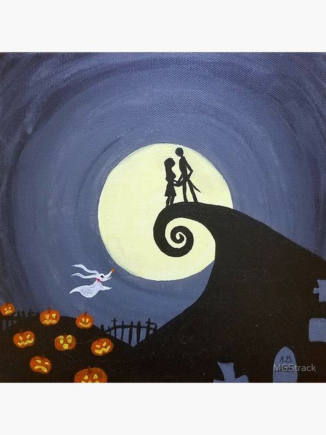 Jack And Sally Painting Canvases Easy, Nightmare Before Christmas Acrylic Painting, Paint Night Christmas Ideas, Easy Paintings Disney, Easy Nightmare Before Christmas Painting, Night Mare Before Christmas Paintings, Jack And Sally Painting Canvases, Halloween Diy Painting, Nightmare Before Christmas Painting Easy