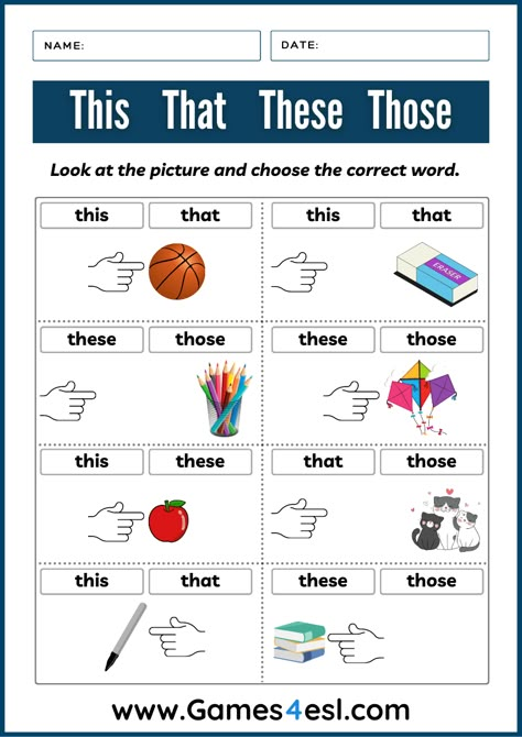 Check out this collection of FREE worksheets for teaching THIS THAT THESE THOSE. These are great for teaching demonstrative pronouns to kids and beginner English language learners. Worksheet For This And That, This That These And Those Worksheets, These And Those Worksheet Kids, Teaching English For Beginners, These And Those Worksheet For Kids, These And Those Worksheets, This And These Worksheets, Is And Are Worksheets For Kindergarten, This And That Worksheet