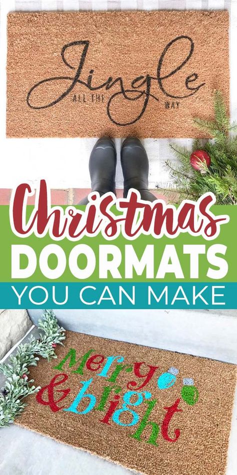 Diy Christmas Rug, Christmas Door Mats Diy, Christmas Rug Diy, Christmas Doormat Ideas, Christmas Doormats, Doormat Ideas, Diy Doormat, Outdoor Christmas Diy, Diy Rugs