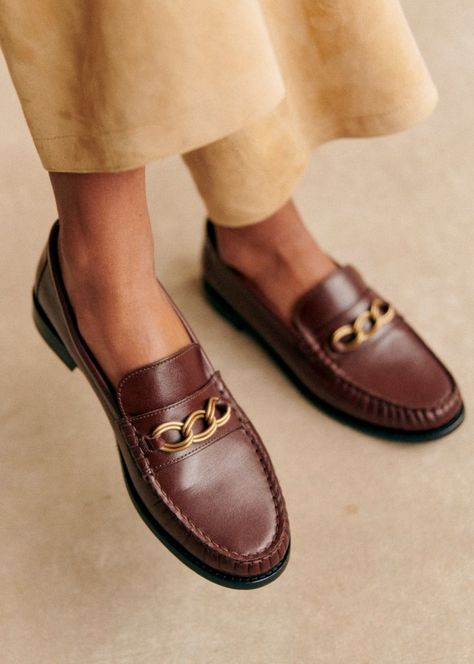 Vicky Loafers - Smooth Chocolate - Bovine leather - Sézane Chunky Loafer, Denim Suit, Chocolate Leather, Polo Sweatshirt, Swimwear Dress, Sheep Leather, Best Bags, Rubber Heels, Small Leather Goods