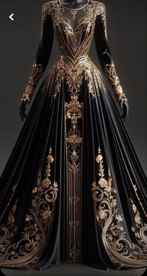 Masked Ball Outfit Dresses, Black And Gold Ballgown, Goddess Ball Gown, Gon Outfits, Wiccan Clothes, Gothic Ballgown, Punk Wedding Dresses, Witchy Dresses, Pretty Lace Dresses