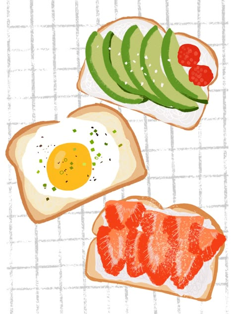 Avocado Illustration Cute, Avocado Toast Illustration, Simple Food Illustration, Healthy Food Illustration Art, Cute Food Illustration, Toast Illustration, Avocado Illustration, Avocado Design, Food Illustration Design