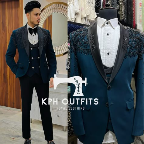 Groom Wedding Reception Special Customise Designer Luxury Stylish Tuxedo Suit 🔥 . . Customise more Colour Available 🔥 . . Order On Website Link In Bio Kphoutfits.com . . . . If you have any Questions about Products So Contact us +919870636767 . . . . . Get Your Dream Stylish and Trending Design Outfit Available 🔥 . . . . . . . #kphoutfits #groomsuit #receptionsuit #receptiontuxedo #tuxedocat #menblazer #designersuit #groomsuit #weddingoutfit #baratoutfit #weddingoutfit #custommade #menoutf... Stylish Tuxedo For Men Wedding, Tuxedo For Men Wedding, Reception Suits, Mens Sandals Fashion, Design Outfit, Royal Clothing, Fashion Suits For Men, Tuxedo Suit, Fashion Suits