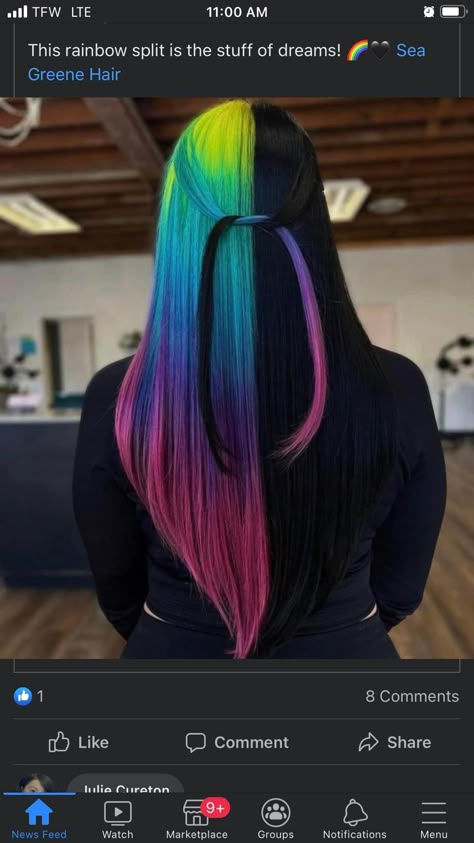 Halloween Hair Color Ideas, Halloween Hair Color, Exotic Hair Color, Split Dye, Hair Colour Design, Split Dyed Hair, Inner Witch, Hair Color Underneath, Vivid Hair Color