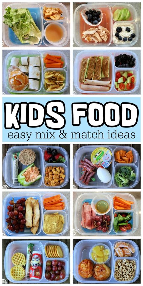 10 different kids lunch box ideas shown in plastic divided containers with ideas like lettuce wraps, roll ups, peanut butter on celery, boiled eggs, waffle sandwiches and more - text says Kids Lunch easy mix & match ideas - Kids Activities Blog Kid Lunch Box Meals, Kids Lunchables Lunchbox Ideas, Elementary Cold Lunch Ideas, Non Processed School Lunch Ideas, Inexpensive School Lunch Ideas, Kid Meal Prep For The Week, Good Healthy Lunch Ideas For School, Elementary Packed Lunch Ideas, Lunches For School Kids