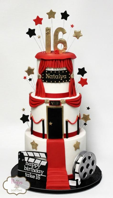 Movie Premiere Sweet 16, Hollywood Theme Sweet 16 Party, Red Carpet Party Cake, Hollywood Cake Ideas, Hollywood Birthday Cake, Hollywood Party Cake, Hollywood Theme Cake, Hollywood Quince, Hollywood Sweet 16