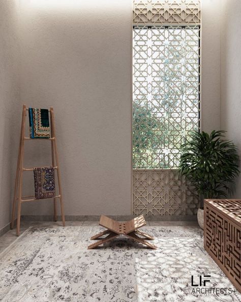 Musollah Idea, Prayer Area Ideas Home Muslim, Muslim Prayer Room Ideas At Home, Musholla Design Room Ideas, Islamic Prayer Room Ideas, Islamic House Design Interiors, Mushola Design, Prayer Room Design Muslim, Islamic Prayer Room