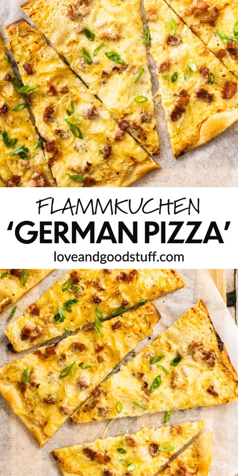 German Summer Food, German Oktoberfest Recipes, Vegetarian German Food, German Pizza Recipes, German Comfort Food Recipes, German Vegetarian Recipes, Vegetarian German Recipes, Flammkuchen Recipe, German Pizza