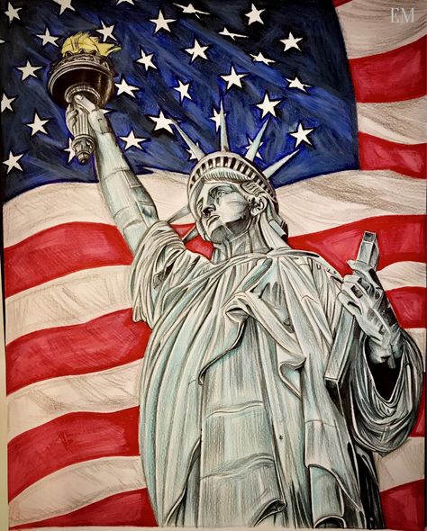 Some awesome Statue of Liberty artwork! Personally hand drawn. Usa Patriotic Art, Patriotic Drawings, Usa Drawing, Statue Of Liberty Art, Usa Flag Wallpaper, Statue Of Liberty Drawing, Statue Of Liberty Tattoo, Usa Flag Art, Usa Illustration