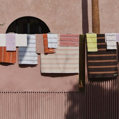 Købn SS24 captured at the iconic @maisonbrummell, Marrakesh by @maroccancolours. Drawing inspiration from the vibrant colours and traditions of Marrakesh and the architectural details that reflect the elements of sun, air, and water the collection features unique colour combinations and timeless stripe designs.⁣ Crafted in Turkey by a family run mill, all products carry a unique QR code to give visibility on the full production cycle in accordance with Made in Green by Oeko-Tex demonstrati... Stripe Colour Combination, Unique Colour Combinations, Unique Color Combinations, Architectural Details, Colour Combinations, Vibrant Colours, Stripes Design, Architecture Details, Drawing Inspiration