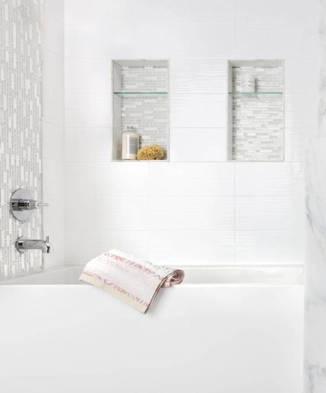 Showers With Large Tile Walls, Large Tile Bathroom With Tub, Large Format White Shower Tile, Large White Tile Bathroom, Large White Bathroom Tiles, Large White Tile Shower Ideas, Large White Tiles, Bathroom 2022, Kid Bathroom