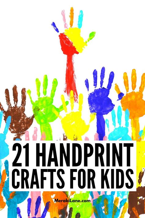 21 Unique and Meaningful Handprint Crafts for Kids | If you're looking for homemade keepsakes and DIY gifts kids can make, this post is for you! We've curated tons of handprint crafts for all ages and stages - babies, toddlers, preschool and kindergarten age kids, and more! Whether you're looking for air dry clay or salt dough handprint art projects, or prefer to get messy with finger-paints, there are tons of great ideas to choose from for every holiday and season! Grandchildren Handprint Gifts, Hand Painting Activities, Here Are My Hands Preschool, Toddler Hand Print Art, Hand Prints Crafts For Kids, Preschool Handprint Crafts, Keepsake Crafts For Toddlers, Toddler Handprint Crafts, Kid Handprint Art