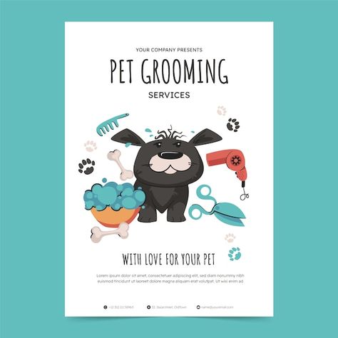 Hand drawn pet grooming flyer design | Premium Vector #Freepik #vector #pet-flyer #cute-poster #pet-poster #animal-poster Pet Grooming Poster Design, Pet Grooming Poster, Grooming Design, Spa Flyer, Pet Branding, Dog Spa, Poster Animal, Shop Poster, Animal Poster