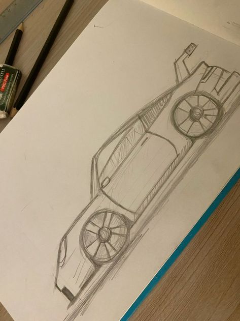 Retro Cars Drawing, Sports Car Drawing Easy, Drawing Cars Easy, Easy Cars Drawing, Cars Easy Drawing, Drawing Ideas Easy Car, Supra Drawing Easy, Car Drawings Step By Step, Porsche Drawing Easy