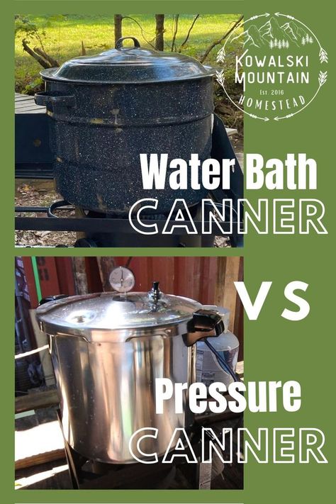 Preserving the harvest can seem intimidating as you look at the different canning methods. However, home canning is a safe and effective means of home food preservation. Let’s look at the difference between water bath canning and pressure canning to determine what method you should choose. Different Canning Methods, Pressure Canning Vs Water Bath, What To Pressure Can, Water Bath Vs Pressure Canning, What Can You Water Bath Can, Types Of Canning, Oven Canning Method, Canning Recipes Water Bath, Water Bath Canning For Beginners