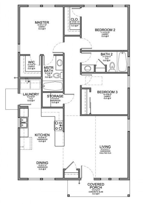 Small-House-Plan-1150  Love the simple layout.  Happy about the mud room and laundry area. Floor Plans Ranch, Two Bedroom House, 2 Bedroom House Plans, House Plans 3 Bedroom, Three Bedroom House, Garage House Plans, 2 Bedroom House, Small House Plan, Bedroom Floor Plans