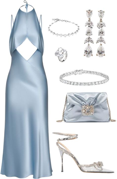 Blue Chic Dress, Blue Dresses Outfit, Blue Polyvore Outfits, Gala Outfit Ideas, Light Blue Outfit Ideas, Blue Dress Outfit Ideas, Blue Outfit Ideas, Blue Dress Outfit, Fame Clothes