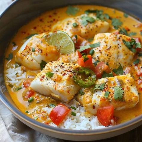 cookefast | Creamy Coconut Fish Stew | Facebook Fish And Mushroom Recipe, Thai Food Menu, Curry With Coconut Milk, Coconut Fish, Fish Fillets, Fish Stew, Coconut Milk Curry, Fish Soup, Smoked Fish