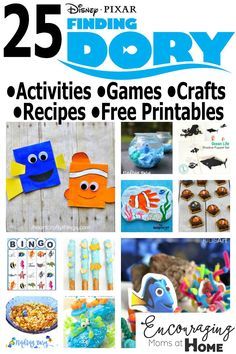 Finding Dory Activities, Games, Crafts, Recipes and Free Printables for Kids, perfect for Finding Dory Birthday Party Ideas Finding Nemo Birthday Party Games, Finding Nemo Party Games, Finding Nemo Activities, Finding Dory Birthday Party Ideas, Dory Birthday Party Ideas, Finding Dory Party Ideas, Finding Dory Crafts, Finding Dory Birthday Party, Dory Birthday Party