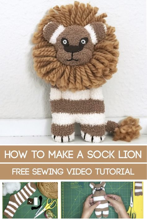 How to Make a Sock Cat - Miss Daisy Patterns Sock Animals Tutorial, Lion Video, Sock Animals Diy, Sock Dog, Sock Cat, How To Make Socks, Diy Sock Toys, Sock Monkey Pattern, Sock Animals Patterns