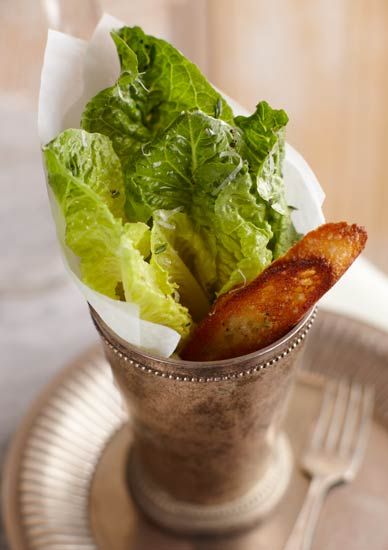 Individual Caesar salad served in a julep cup.  Lovely spring luncheon idea.  Noelbarnhurst.com photography. Salad Presentation, Caesar Salads, Festive Food, Christmas Cocktails, Salad Bar, Caesar Salad, Party Party, Food Presentation, Soup And Salad