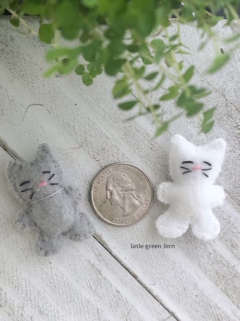 Excited to share this item from my #etsy shop: Tiny stuffed kitty cat, Pocket pet, miniature kitten, mini gray kitten, miniature white cat, felt cat, tiny cat